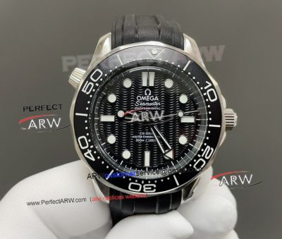 Swiss Replica Omega Seamaster No Date Black Wave Dial Rubber Strap 8806 Movement Watch 